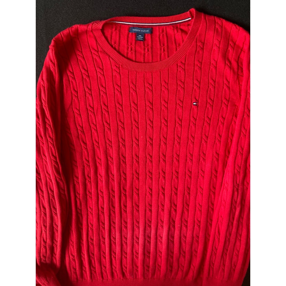 Tommy Hilfiger Mens Red Cable Knit Cotton Crew Neck Sweater XXL 76J3472 640